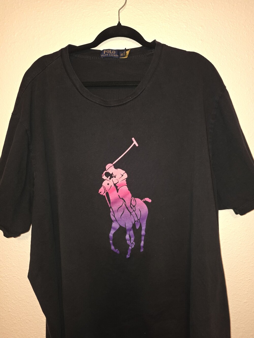 Men's Black T-Shirt with Pink and Purple Polo Graphic SIZE 4XB